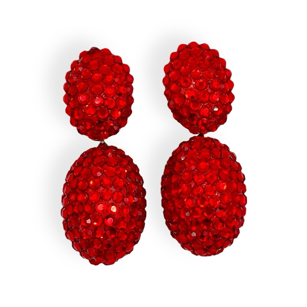 Vintage Richard Kerr Clip Earrings Red Crystal Rhinestone Drop Dangle